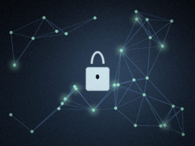 Réseau de points lumineux reliés autour d'un cadenas, symbole de la protection des données